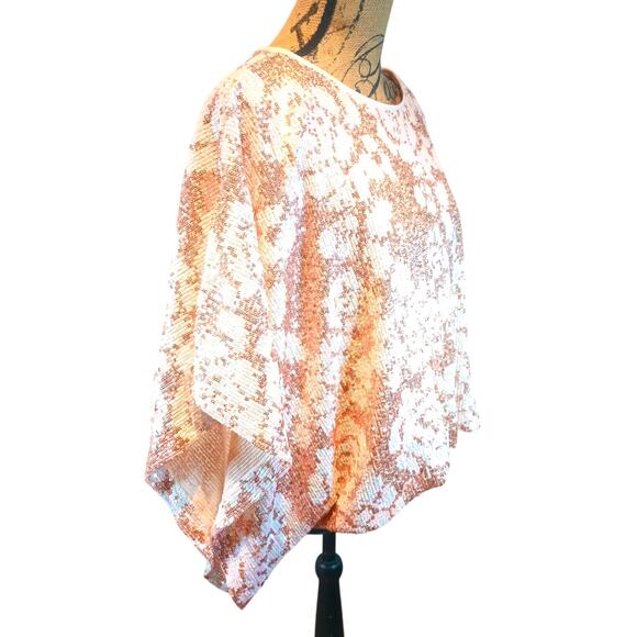 ENTRO WOMEN'S MEDIUM PINK GOLD SEQUIN PONCHO DOLMAN BLOUSE TOP - Picture 2 of 12